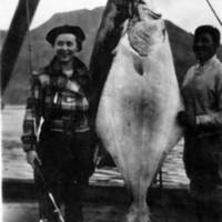 Mrs. Woodbridge and her halibut, 1938.