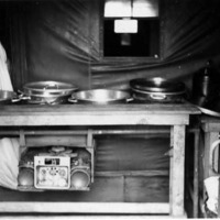 Military cookery station in mess hall, possibly in Aleutians