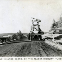 Suicide curve. Change gears. On the Alaska Highway. Yukon, Canada.