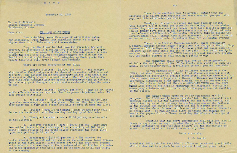 Letter About Anchorage Times 1929 Archives And Special Collections Letter About Anchorage Times 1929 Archives And Special Collections